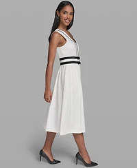 Karl Lagerfeld Paris Women's Contrast Trim Detail V-Neck Sleeveless Dress