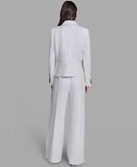 Karl Lagerfeld Paris Womens Pocket Detail Collared Jacket Wide Leg Sailor Pants