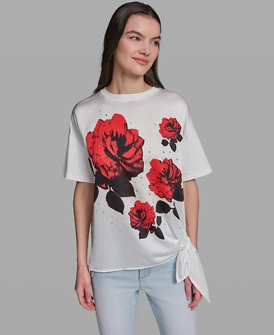 Karl Lagerfeld Paris Women's Floral Print Crewneck Top