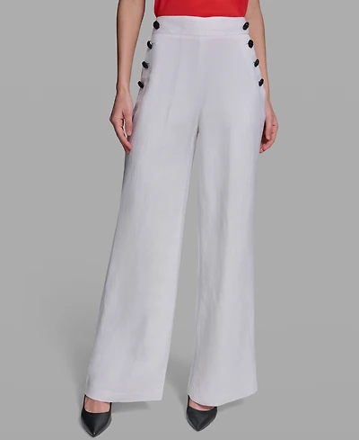 Karl Lagerfeld Paris Women's Linen-Blend Wide-Leg Sailor Pants
