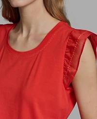 Karl Lagerfeld Paris Women's Ruffle-Sleeve Crewneck Top