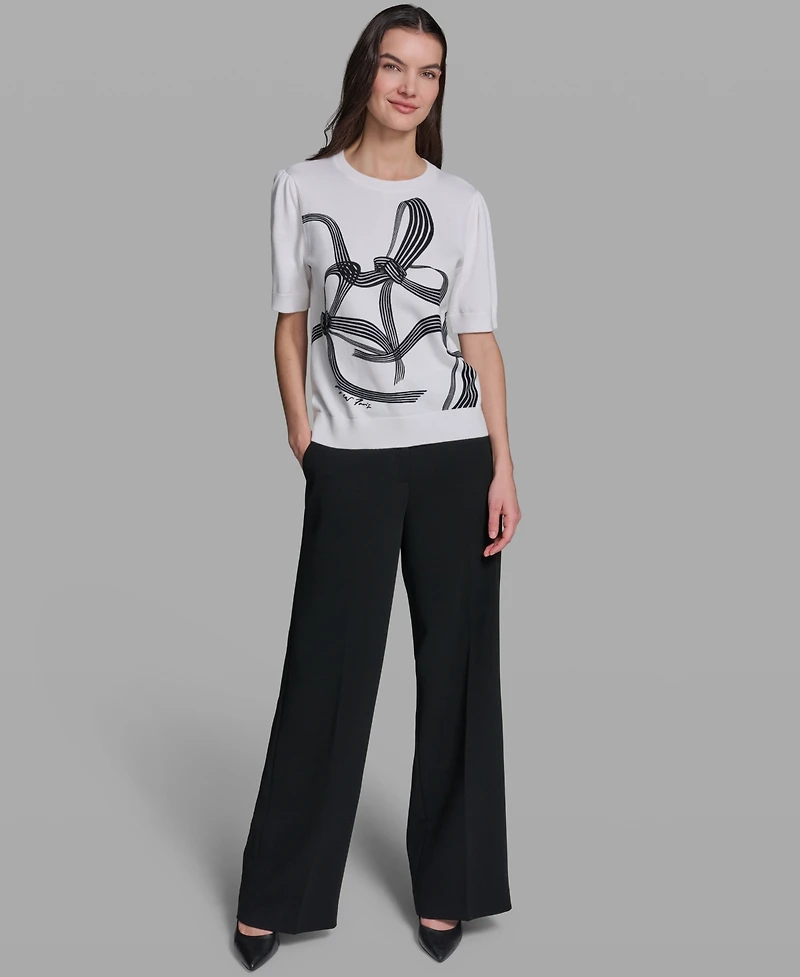 Karl Lagerfeld Paris Women's Bow Print Short-Sleeve Sweater