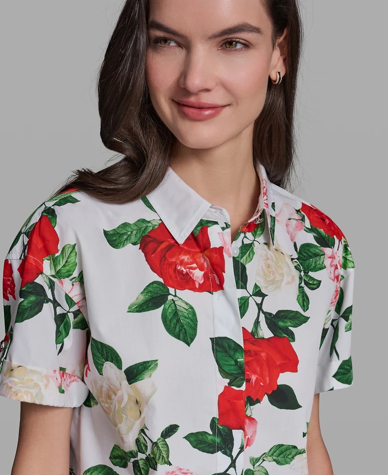 Karl Lagerfeld Paris Women's Printed Short-Sleeve Camp Shirt