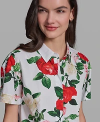 Karl Lagerfeld Paris Women's Printed Short-Sleeve Camp Shirt