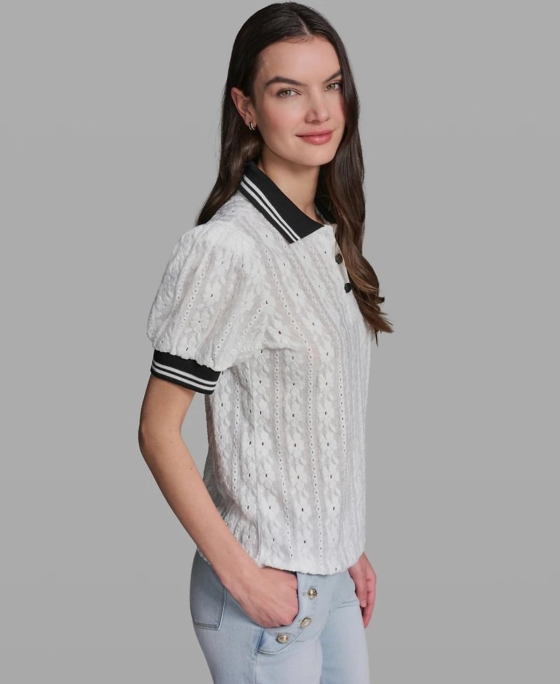 Karl Lagerfeld Paris Women's Collared Short-Sleeve Top