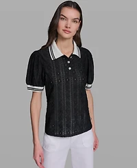 Karl Lagerfeld Paris Women's Collared Short-Sleeve Top