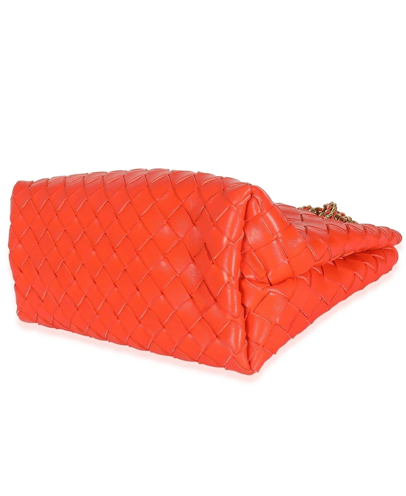 Pre-Owned Bottega Veneta Orange Nappa Intrecciato Small Andiamo With Chain
