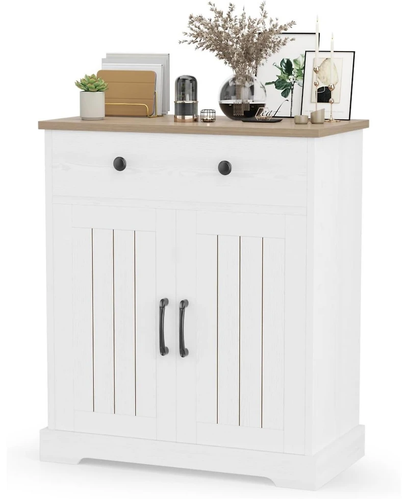 gaomon Small Storage Cabinet, Compact Wood Sideboard Buffet Cabinet with 2 Drawers and 2 Doors, Modern Minimalist Accent Furniture