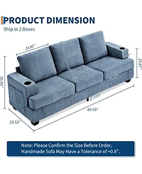 gaomon 89 Comfy Couches with Deep Seat, Modern 3-Seater Sofa Cup Holders and Side Storage Pockets for Living Room Apartment Lounge