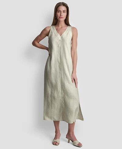 Dkny Linen V-Neck Maxi Dress