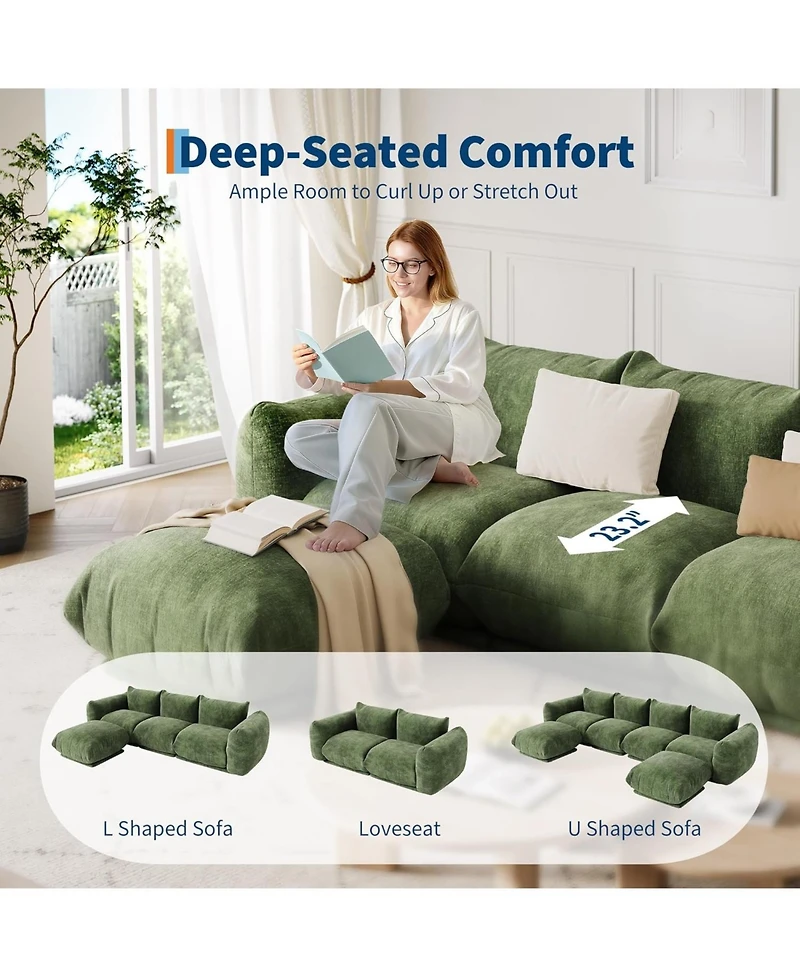 gaomon U-Shape Modular Sectional Sofa,126 Inch Cloud Couch with Chenille Fabric, Deep Seat Boneless Couch for Large Living Room, Family Space