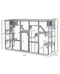 Zeus & Ruta Outdoor Wooden Cat Enclosure with Weatherproof Roof, Multi-Level Platforms, Bridges and Hideaways