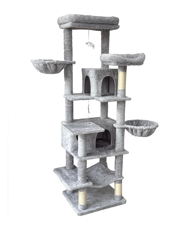 Zeus & Ruta 68 in Cat Tree with Hammock Basket Cave Scratching Post Plush Cushion Tower