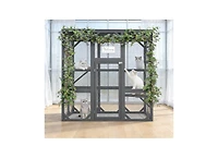 Zeus & Ruta Large Cat Haven with Elevated Sleeping Platform, 71" Wooden Frame with Asphalt Roof, Indoor/Outdoor Enclosure with Wheels