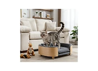 Zeus & Ruta Scandinavian Style Elevated Cat Bed with Solid Wood Legs Velvet Cushion Mid Size