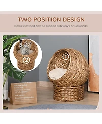 Zeus & Ruta Handwoven Cat Retreat: Elevated Bed with Soft Cushion and Egg-Shaped Design, Wicker Frame with Stand