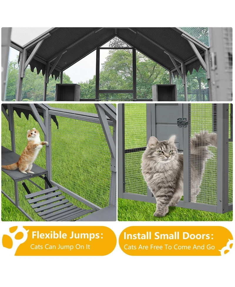 Zeus & Ruta Large Outdoor Cat House 110" Playpen with Platforms and Upgrade Waterproof Cover for Kittens