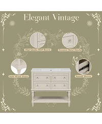 Busdays 36" Bathroom Vanity with Undermount Ceramic Sink, 4-Drawer Free Standing Cabinet, Solid Wood Frame,Finish