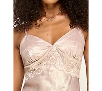 Katia Rae Juniors' Lace Trim Hammered-Satin Slip Dress