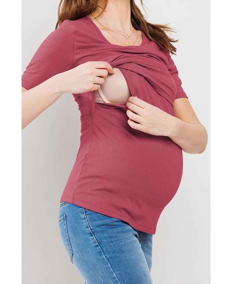 Hello Miz Maternity Short Sleeve Ribbed Crossover Nursing T-Shirt