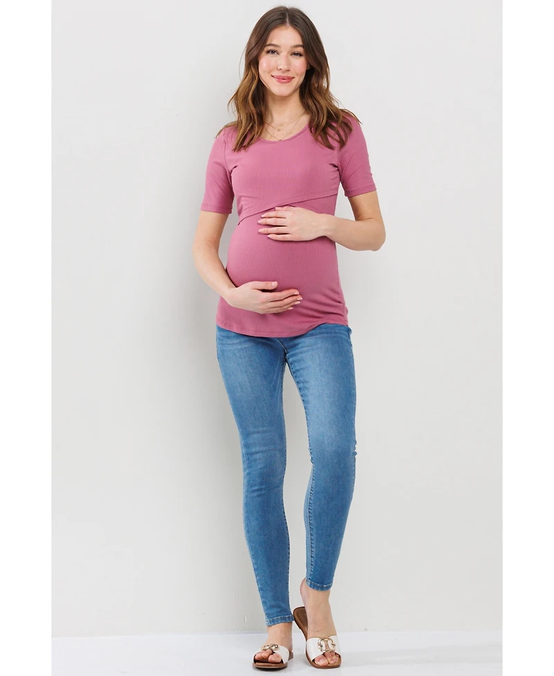 Hello Miz Maternity Short Sleeve Ribbed Crossover Nursing T-Shirt