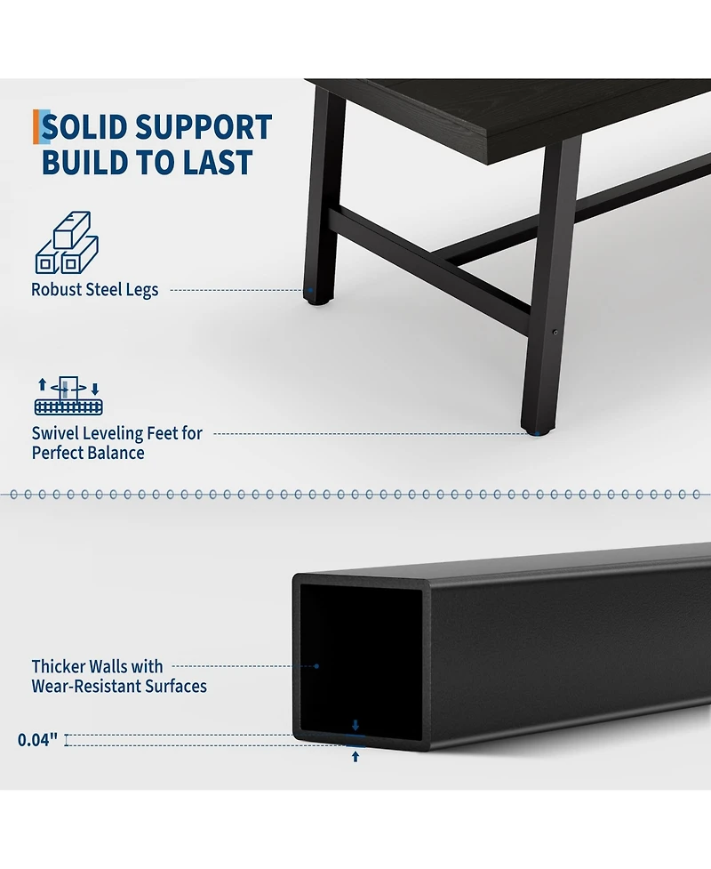 homfan Industrial Dining Table for 6-8, 70.87'' Rectangular Table, Black Metal Frame, Rustic Wood Top, Modern Furniture Home, Living Room, Patio