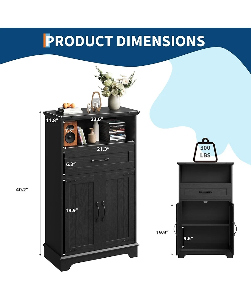 homfan Farmhouse Bathroom Cabinets Set of 2 - Wooden Furniture with Doors and Drawers Freestanding Storage Unit for Bathroom, Kitchen, Living Room