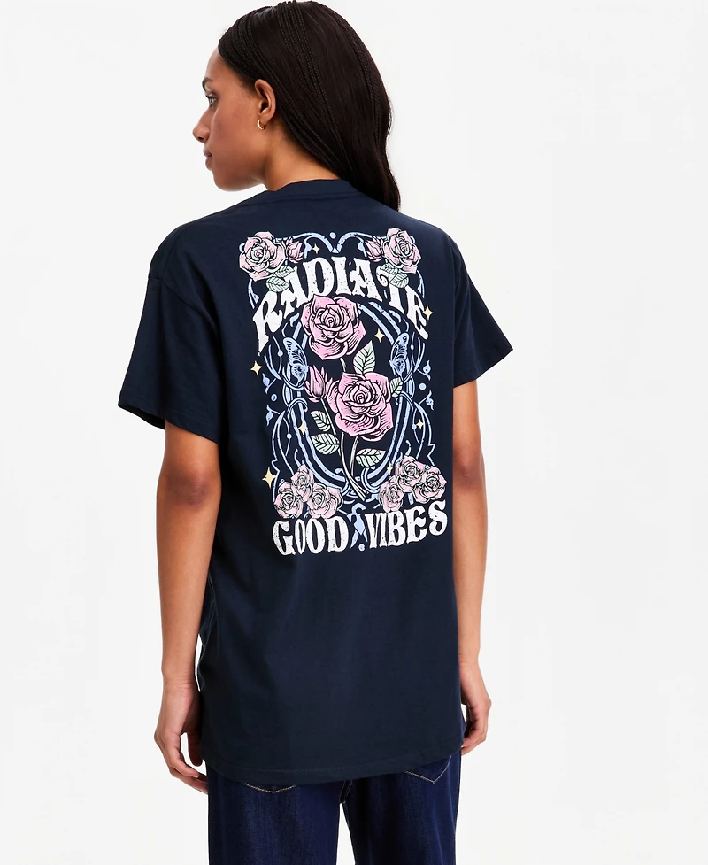 Rebellious One Juniors' Cotton Rose Vibes Boyfriend Tee