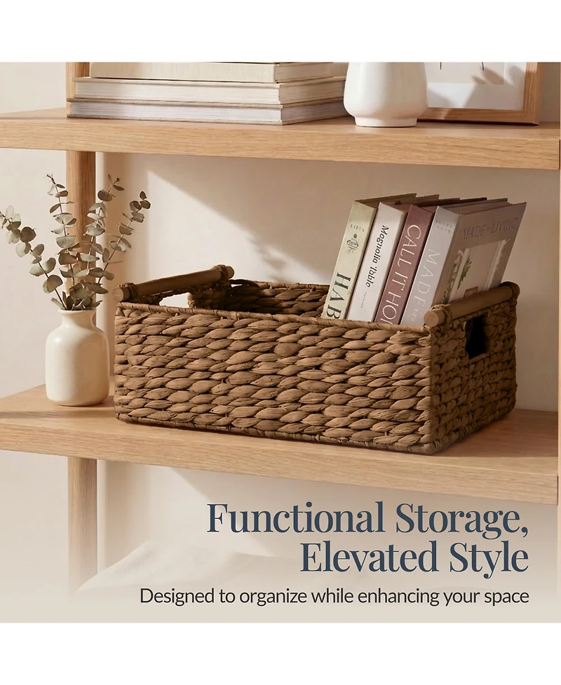 Best Choice Products Wicker Storage Basket, Shelf Basket w/ Wooden Handles, Rectangular Bin