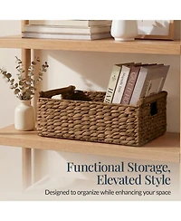 Best Choice Products Wicker Storage Basket, Shelf Basket w/ Wooden Handles, Rectangular Bin