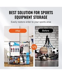 Mecale Golf Storage Organizer with 2 Golf Bag Holders, Baskets and Hooks, Steel Sports Equipment Storage Rack for Garage