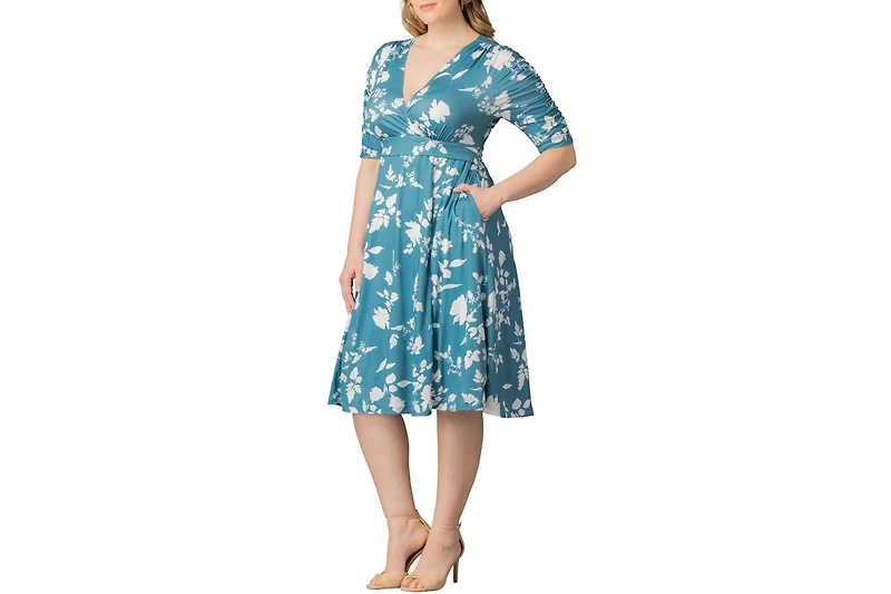 Kiyonna Plus Gabriella Ruched Sleeve Midi Dress with Pockets