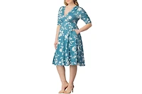 Kiyonna Plus Gabriella Ruched Sleeve Midi Dress with Pockets