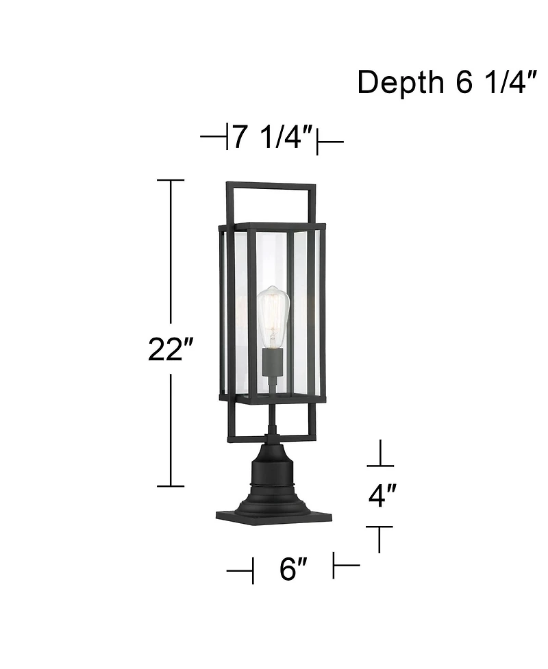 Possini Euro Design Jericho 22" High Modern Outdoor Post Light Fixture Pole Porch with Pier Mount Adapter Black Metal Glass Shade