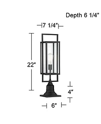 Possini Euro Design Jericho 22" High Modern Outdoor Post Light Fixture Pole Porch with Pier Mount Adapter Black Metal Glass Shade
