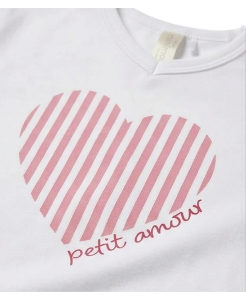 MeMoi Girls "Petit Amour" Heart-Themed Cotton-Rich Short-Sleeve T-Shirt