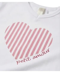 MeMoi Girls "Petit Amour" Heart-Themed Cotton-Rich Short-Sleeve T-Shirt