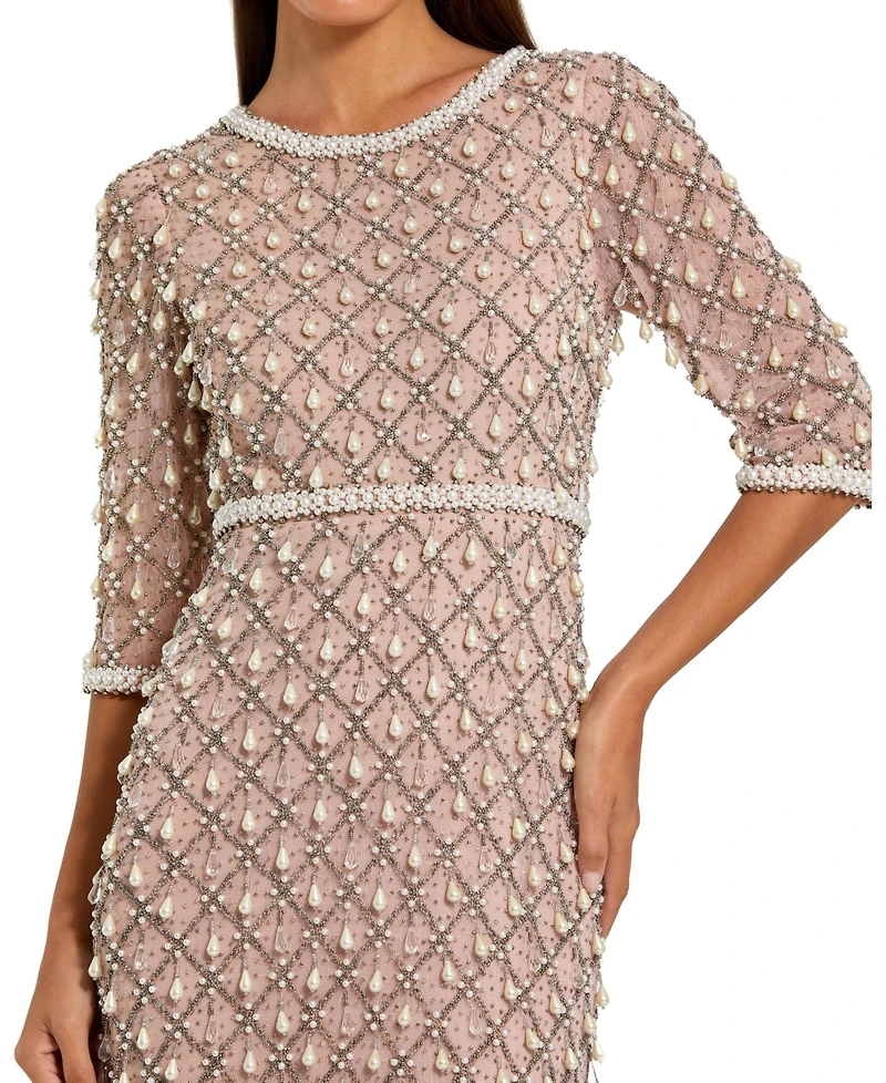 Mac Duggal Petite Pearl and Crystal Embellished Evening Gown