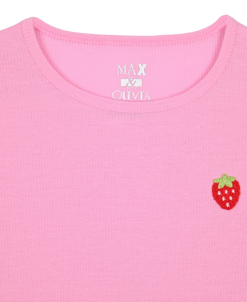 Max & Olivia Girls' 6-16 Sweet Dreams Strawberry Print Top and Shorts, 2-Piece Set