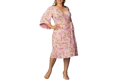 Kiyonna Plus Gemini Wrap Dress with Contrast Lined Sleeves