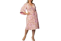 Kiyonna Plus Gemini Wrap Dress with Contrast Lined Sleeves