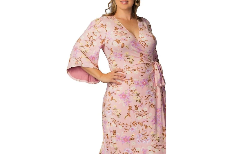 Kiyonna Plus Gemini Wrap Dress with Contrast Lined Sleeves
