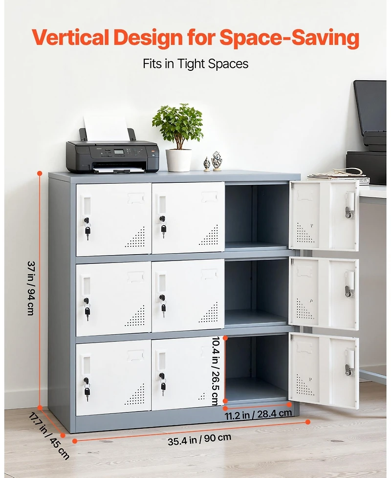 Gouun 9 Doors Metal Locker, Lockable Steel Storage Cabinet, 66 lbs Loading Capacity, 2 Keys for Each Door, 3 Tiers Employee Lockers for Office, School