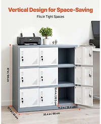 Gouun 9 Doors Metal Locker, Lockable Steel Storage Cabinet, 66 lbs Loading Capacity, 2 Keys for Each Door, 3 Tiers Employee Lockers for Office, School