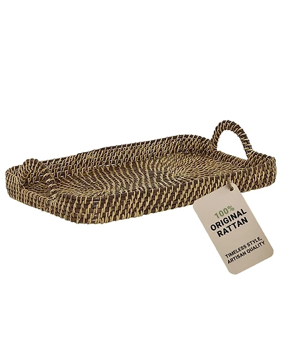 Wicker Village Natural Rattan Serving Tray with Handles | Decorative Basket Small 17x11 in, Moisture-Resistant