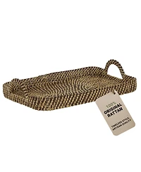 Wicker Village Natural Rattan Serving Tray with Handles | Decorative Basket Small 17x11 in, Moisture-Resistant