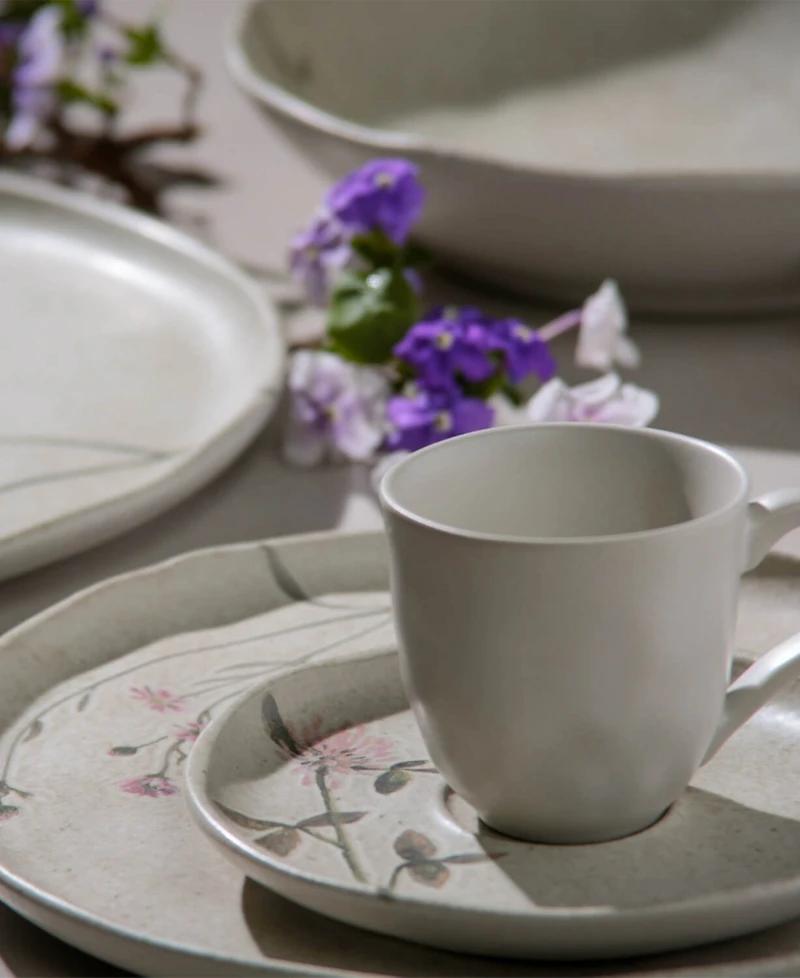 Porto Brasil Campestre Stoneware Coffee Cup and Saucer Set, Service for 6