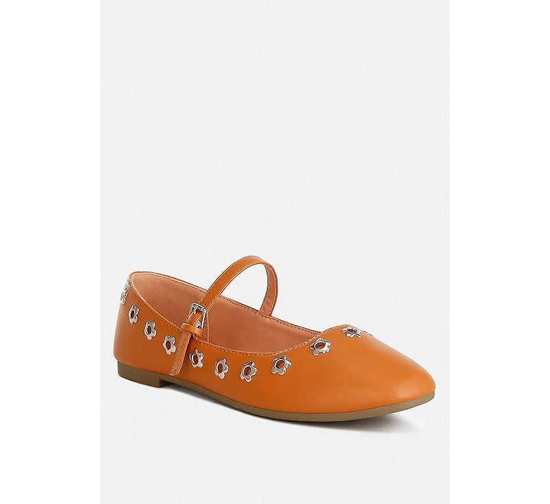 Tanzer Floral Eyelet Strapped Ballerinas
