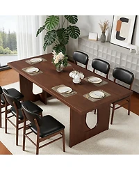 homfan Modern Rectangular Dining Table for 6-8, 71" Wooden Tabletop, Metal Pedestal Legs, Rustic Farmhouse Style, Home, Apartment, Conference Room