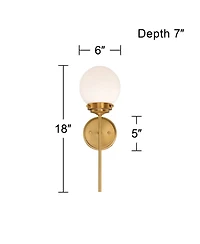 360 Lighting Ayva Modern Wall Light Sconces Set of 2 Shining Brass Hardwire Fixture Glass Globe Shade for Bedroom Bathroom Vanity Reading